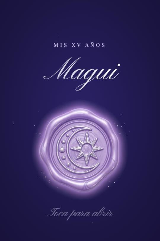 Portada de la invitación digital de los XV de Magui, temática noche de estrellas con sello de lacre